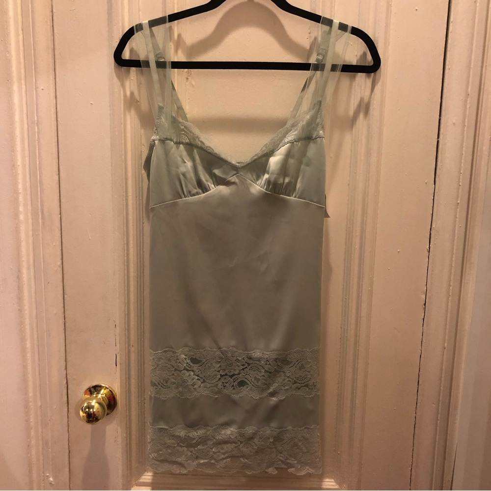 Blue lingerie slip with lace